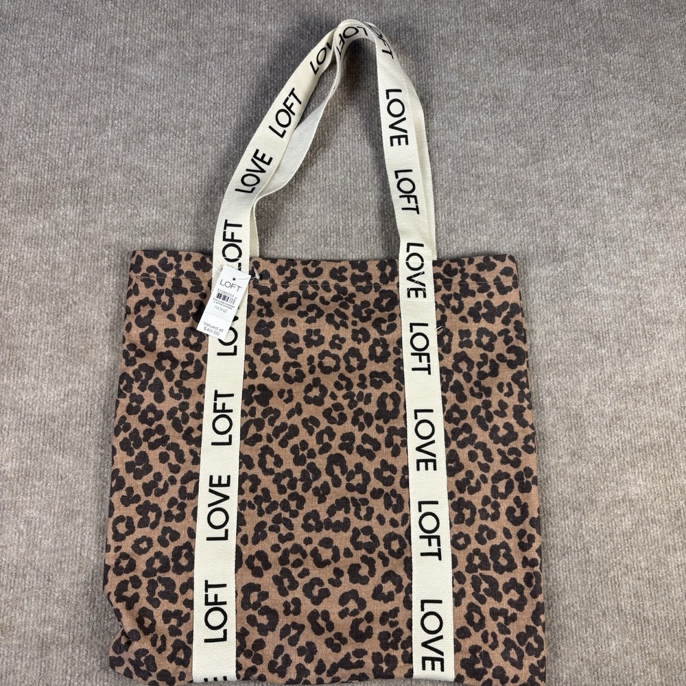 NWT Ann Taylor LOFT Canvas Brown Leopard LOVE Tote Shoulder  Travel/Shopping Bag